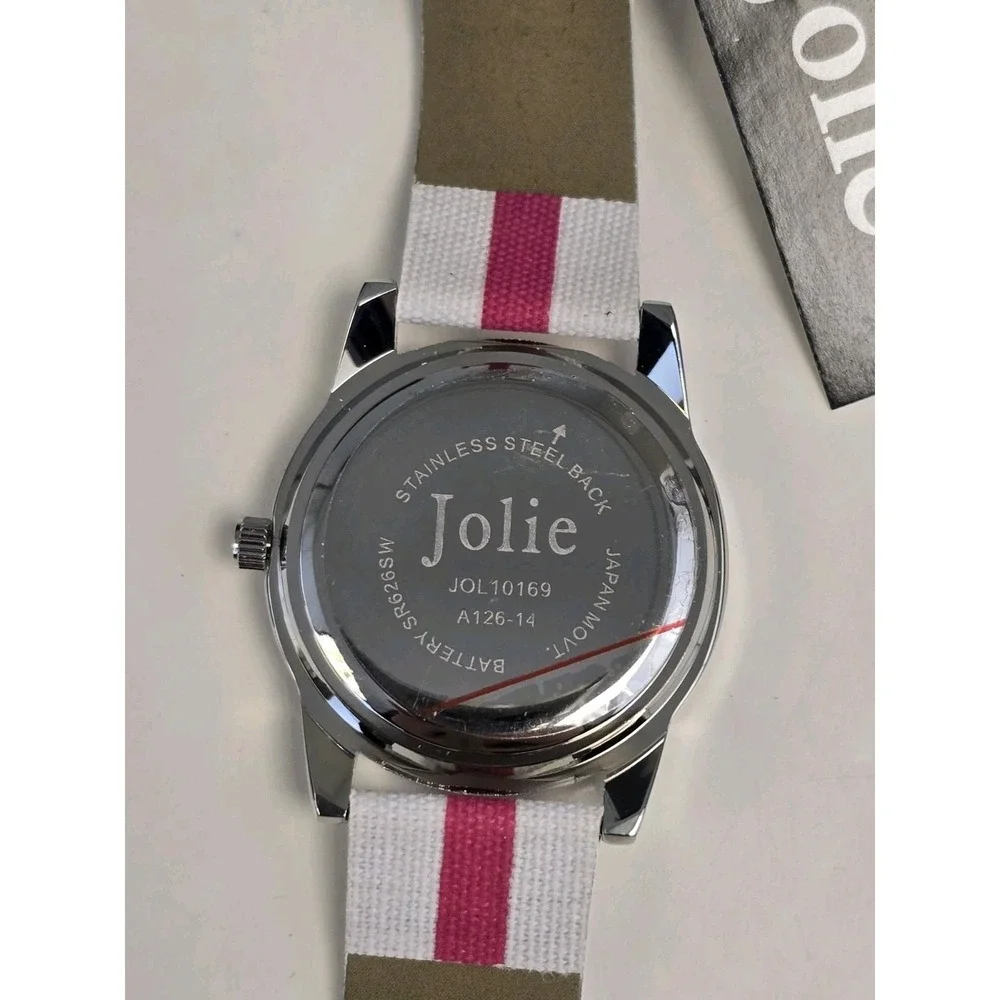 Womens Jolie‎ Red/White Band Silver Toned Wrist Watch Jol10169 NWT
